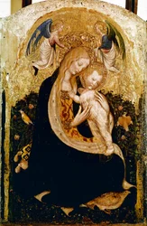 Madonna ma przepiórkę Detrempe na drewnie Pisanello (Antonio Pisano) (ok. 1380-1455). ok. 1420 50x33 cm Verone, Muzeum Castevecchio - Madonna z przepiórką, Antonio Pisano vel Pisanello (1380-c.1455)., Tempera na desce, 50x33 cm