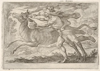 Hercules and the Hind of Mount Cerynea: Herkules kroczy wzdłuż zadu i chwyta…, 1608.