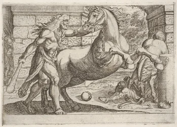 Herkules i klacze Diomedesa: Herkules chwyta za uzdę konia na ostro..., 1608.