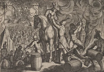 Tablica 13: Atak na rzymską fortecę nocą, z filmu Wojna Rzymian przeciwko Ba..., 1611.