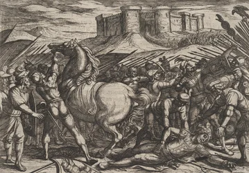 Ilustracja 17: Rzymianie zwiedzieni przez konia Cywilisa, aby uwierzyć, że był martwy lub ranny, z..., 1611.