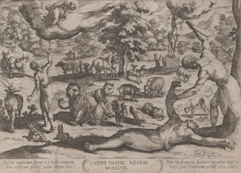 Tablica 1: Kain zabija Abla, z „Bitwy Starego Testamentu”, ok. godz. 1590..., ca. 1590-ok. 1610.