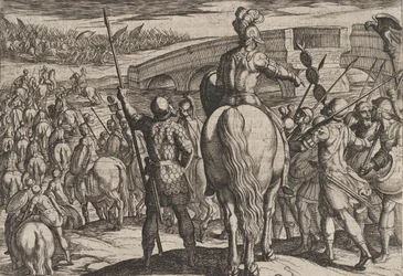 Tablica 24: Przednia straż nowych wojsk rzymskich odwrócona, z Wojny rzymskich..., 1611.