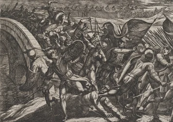 Ilustracja 27: Holendrzy podczas ataku z zaskoczenia na obóz rzymski nad Mozelą, z Wa..., 1611.