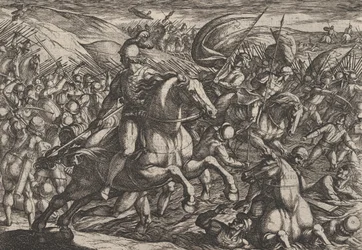 Tablica 30: Cerialis Pędzenie Holendrów do Renu, z Wojna Rzymian przeciw th..., 1611.