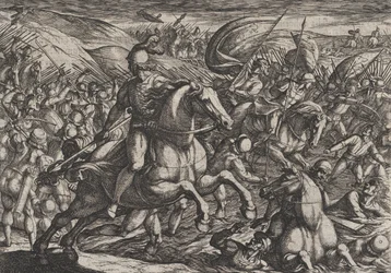 Tablica 30: Cerialis Pędzenie Holendrów do Renu, z „Wojna Rzymian przeciw th...”, 1611.
