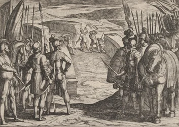Tablica 35: Batawowie się boją i rozpoczynają rozmowy pokojowe, z Wojna Rzymian Ag..., 1611.