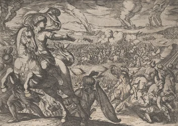 Płyta 6: Dariusz ucieka z pola bitwy, z Czyny Aleksandra Wielkiego, 1608.