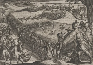 Tablica 6: Rzymianie pokonani w pobliżu Renu, z Wojna Rzymian z Batawami…, 1611.