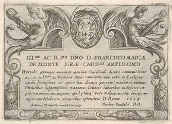 Tabliczka tytułowa do serii Prace Herkulesa z herbem kardynała Francesco Ma..., 1608.