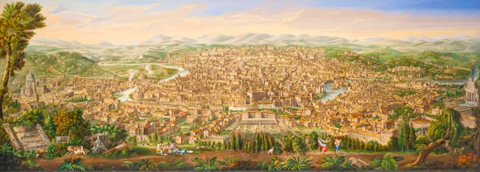 Panoramiczny widok na Rzym ze wzgórza Janiculum
