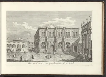 Gezicht op Campo San Rocco te Venetië Obszar S. Rocchi z tą samą świątynią i szkołą (tytuł na obiekcie) Gezichten op bugemenen en pleinen in Venetië (tytuł serii) Bardziej znane widoki Wenecji, z 38 paneli Antoniusa Canal, wyrytych w mosiądzu przez Ant