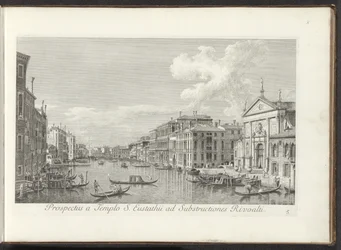 Gezicht op het Canal Grande en de kerk de San Stae te Venetië Perspektywa od świątyni św. Eustachiusza do podbudów Rivoalti (tytuł na obiekcie) Najsłynniejsze widoki Wenecji z 38 paneli Kanału Antoniusza, wydrukowane na mosiądzu przez Antonio Vissentiniego