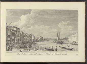 Gezicht op het Canal Grande en de kerk de Santa Chiara te Venetië Z pralni do Domu Św. Klary, gdzie kończy się Kanał (tytuł na obiekcie) Najsłynniejsze widoki Wenecji, z 38. paneli Kanału Antoniusza, wydrukowane na mosiądzu przez Antonio Vissentiniego w