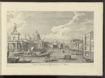 Gezicht op het Canal Grande te Venetië Głowica Kanału i Wejście do Miasta (tytuł na obiekcie) Najsłynniejsze widoki Wenecji z 38 paneli Antoniusa Canal, wydrukowane na mosiądzu przez Antonio Vissentiniego, podzielone na trzy części. część pierwsza (tytuł s