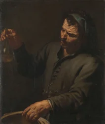 Mężczyzna z butelką moczu w dłoni, ok. 1650 (olej na płótnie)