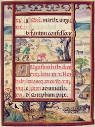 Miesiąc sierpień, miniatury z „Księgi Godzin Dom Manuela”, 1517-38 (tempera na welinie)