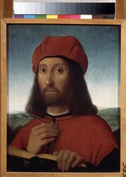 Portret mężczyzny (Portret mężczyzny). Obraz Antonello de Saliba (Antonio da Saliba) (ok. 1467-po 1535). Olej na drewnie, 30 x 23 cm. Sztuka sycylijska, renesans włoski. Muzeum Sztuk Pięknych im. Puszkina w Moskwie.