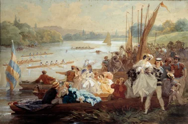 W niedzielę organizuje piknik Argenteuil Parisiens nad brzegiem Sekwany, gdzie odbywają się wyścigi wioślarskie. Akwarela Antony Morlona (1834-1914)