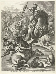 Achilles pokonuje Telephosa; Wjazd Ferdynanda do Gandawy w 1635 r. Et tanta gessit bella dvm bellvm parat (tytuł na obiekcie)