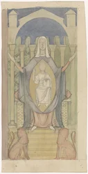 Maryja z Dzieciątkiem Chrystus siedzącym na tronie Salomona