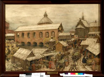Spacer po moskiewskiej dzielnicy Okhotny Riad w XIII-XVI wieku - dzieło Appolinariego Mikhaylovicha Vasnetsova (1856-1933)