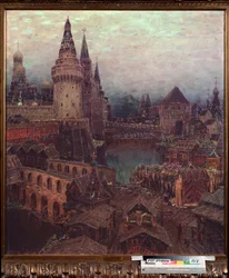 Moskwa w XVII wieku, Świt przy Bramie Zmartwychwstania - Obraz Appolinariego Mikhaylovicha Vasnetsova (1856-1933), olej na płótnie