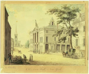 The Old Town Hall (Federal Hall) Nowy Jork, 1798 (grafit, wc, pióro i tusz na papierze)