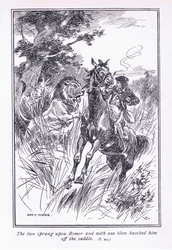 Lew rzucił się na Romera i jednym ciosem zrzucił go z siodła, 1900