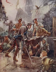 Potem wykrzyknął z dumną bladą wargą: — Ho! strzelec, rozłup i zatop statek”, z Ballad o słynnych walkach, wydanie pierwsze, 1920