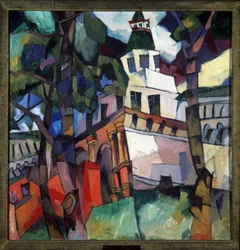 Wieża bramna nowego klasztoru w Jerozolimie (Izrael). (Wieża Bramna, Klasztor Nowa Jerozolima). Obraz Aristarkha Wasiljewicza Lentulowa (Lentulov) (1882-1943), olej na płótnie