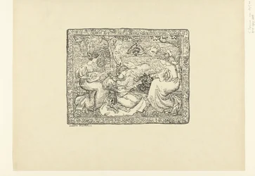 Gobelin z czterema muzykami kobietami w krajobrazie Tapisserie ou koncert champêtre L