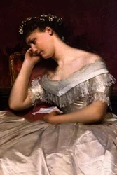 Trop tard ou la Lettre, przed 1885, detal (olej na drewnie)