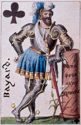 Reprezentacja rycerza Pierre Terrail, Lord of Bayard (1476-1524). Fragment karty do gry wykonanej przez Gustave