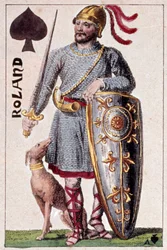 Reprezentacja rycerza Rolanda (lub Hroudlanda), markiza Marchii Bretanii. Fragment karty do gry wykonanej przez Gustave