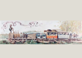 Obraz upamiętniający pierwszy pociąg z Brukseli do Mechlina w 1835 r., 1886 r.