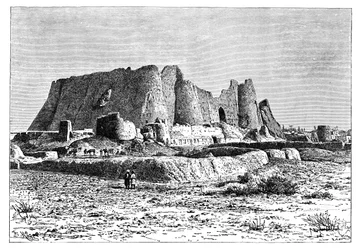 Zrujnowana forteca Veramin, Persja Iran, 1895.