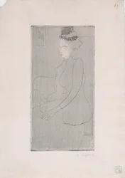 Femme assise avec chapeau a pióropusze (siedząca kobieta w kapeluszu z piórami) ok. 1893 r. (akwaforta)