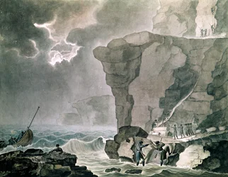Lądowanie konspiratorów w aferze cadouda na klifie Biville niedaleko Dieppe, 16 stycznia 1804 r. (wc na papierze)