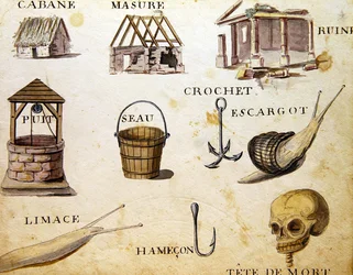Ilustracje z „Księgi alfabetu francuskiego z 1814 roku”, wyd. autorstwa Charlesa Plante Fine Arts
