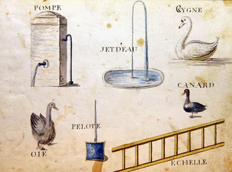 Ilustracje z „Księgi alfabetu francuskiego z 1814 roku”, wyd. autorstwa Charlesa Plante Fine Arts