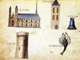 Ilustracje z „Księgi alfabetu francuskiego z 1814 roku”, wyd. autorstwa Charlesa Plante Fine Arts