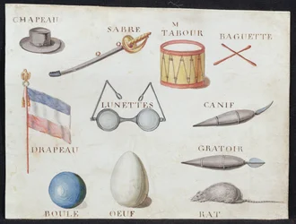 Ilustracje z „Księgi alfabetu francuskiego z 1814 roku”, wyd. przez Charles Plante Fine Arts, 1814