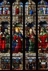 Święty Matthias (Mathias), Ezra (lub Ezra), Prorok Habakuk (lub Habakuk) i Sybilla Tiburtine (lub Albunea z Tiburu) - Witraż Kaplicy Męki Pańskiej Arnauda de Moles (1470-1520) ukończona w 1513 r. - Katedra Najświętszej Marii Panny Auch (ger