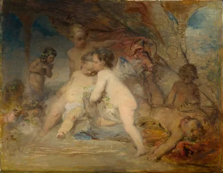 Putti i młody Eros w leśnej dolinie