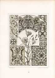 Motywy goździków i ozdobne wzory powierzchniowe w trybie monochromatycznym (litografia)