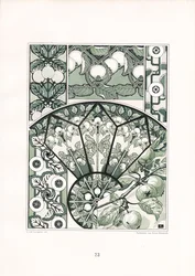 Motywy owocowe w odcieniach zieleni (litografia)