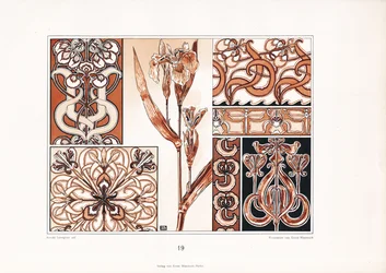 Iris Ornament Patterns w odcieniach brązu (litografia)