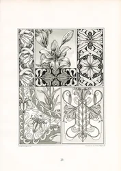 Ornamenty lilii w kompozycji monochromatycznej (litografia)