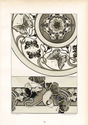 Ozdobne motywy motyli w monochromatycznym wzorze (litografia)